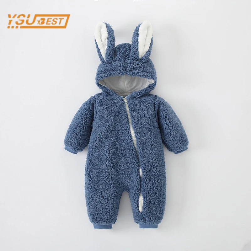 

Зимние комбинезоны для маленьких мальчиков и девочек с длинными рукавами и капюшоном с кроличьими ушками утепленные детские комбинезоны д...