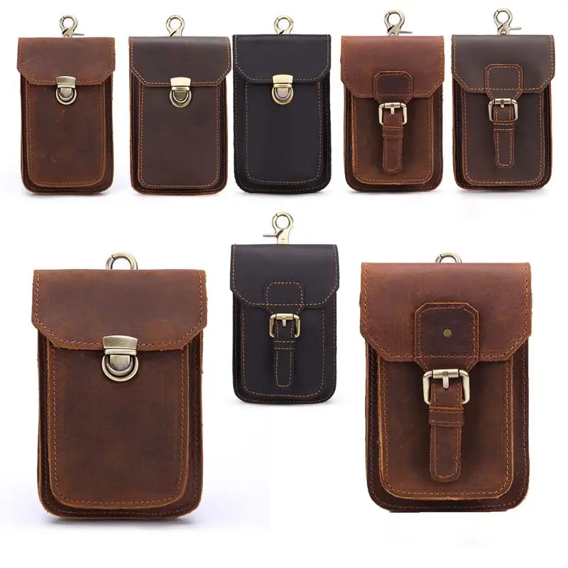 

Men Genuine Leather Small Hook Phone Fanny Waist Bag Hip Bum Pack for Case