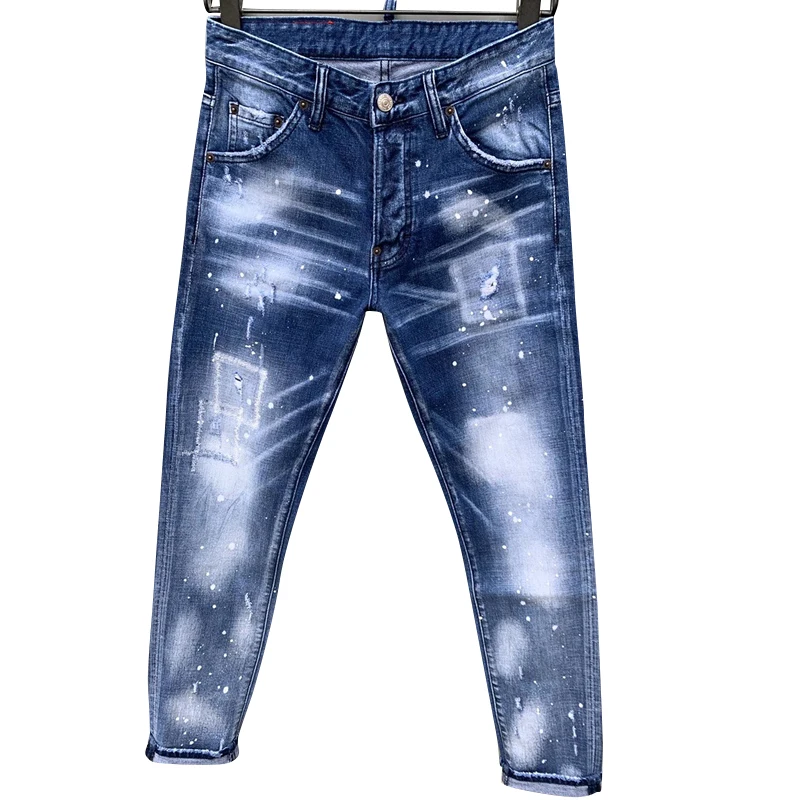 The new Starbags DSQ 2023 Baguette jeans ripped holes in the trendy men's slim slim pants
