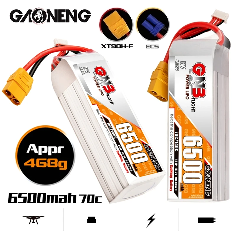 

GAONENG GNB 4S1P 15.2V 6500mAh Light Weight 70C/140C HV Lipo Battery With T XT90S Plug For UAV RC Car Boat FPV Drone Helicopter