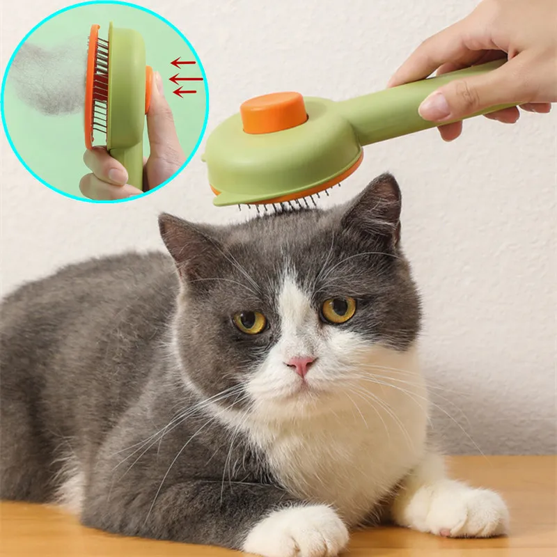 

Dog Comb One-button Pet Hair Remover Self-cleaning Cat Brush Massage Dog Combs Pet Grooming Brush Cleaning Tools Pet Supplies