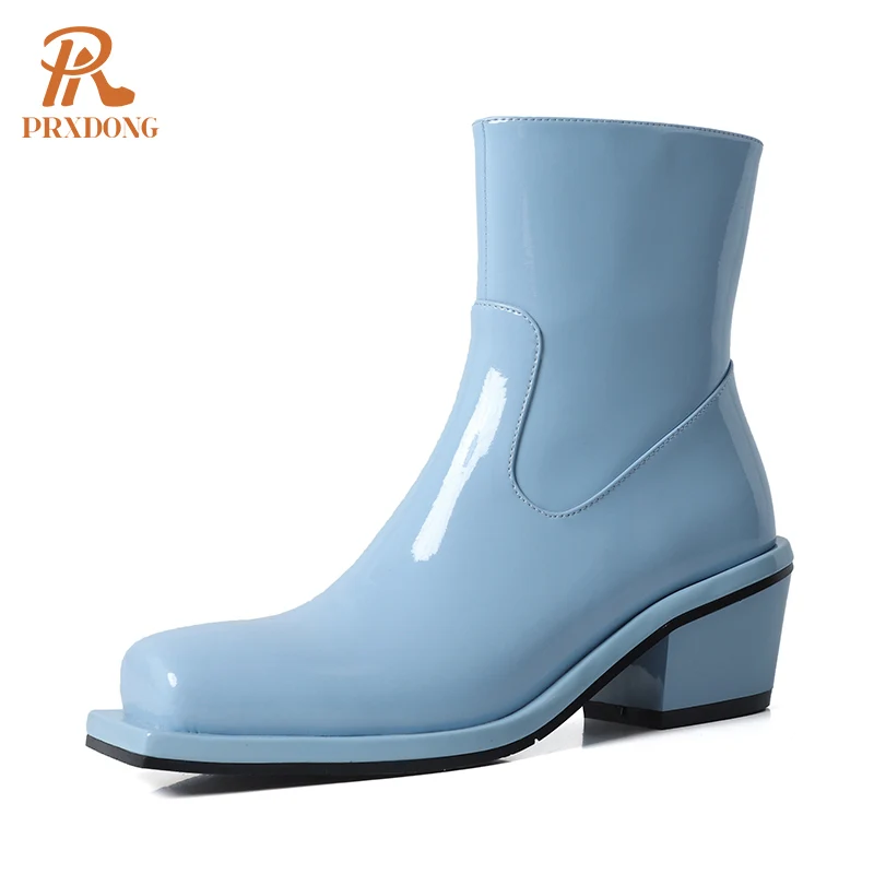 

INS New Women's Shoes Fashion Autumn Winter Warm Ankle Boots Genuine Leather Square Heels Zipper Black Blue Dress Casual Shoes