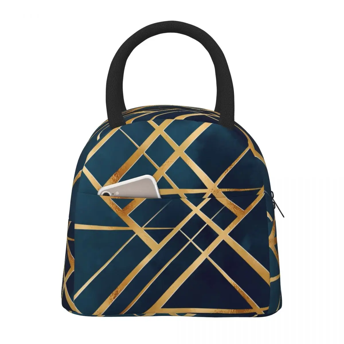 

Geo Print Lunch Bag Gold Geometric Office Lunch Box For Adult Funny Graphic Design Thermal Tote Handbags Oxford Cooler Bag