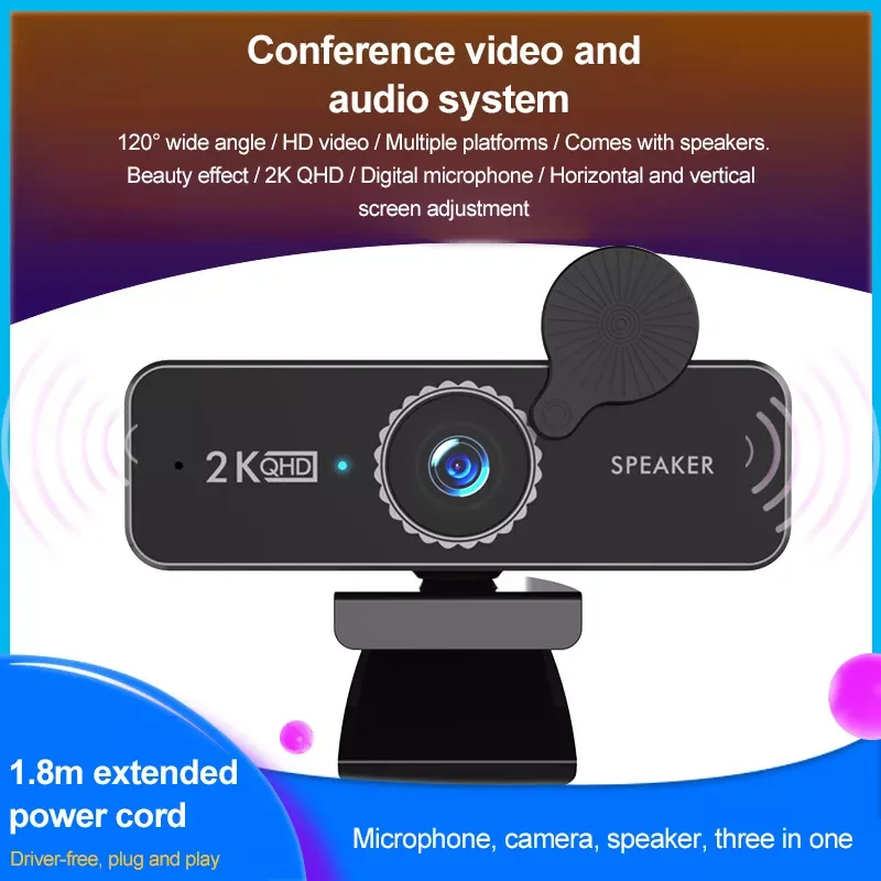 

HD USB Webcam Free Drive Web Camera HD Live 2K For Computer Live Online Teaching Video Calling With Microphone Built-in Speaker