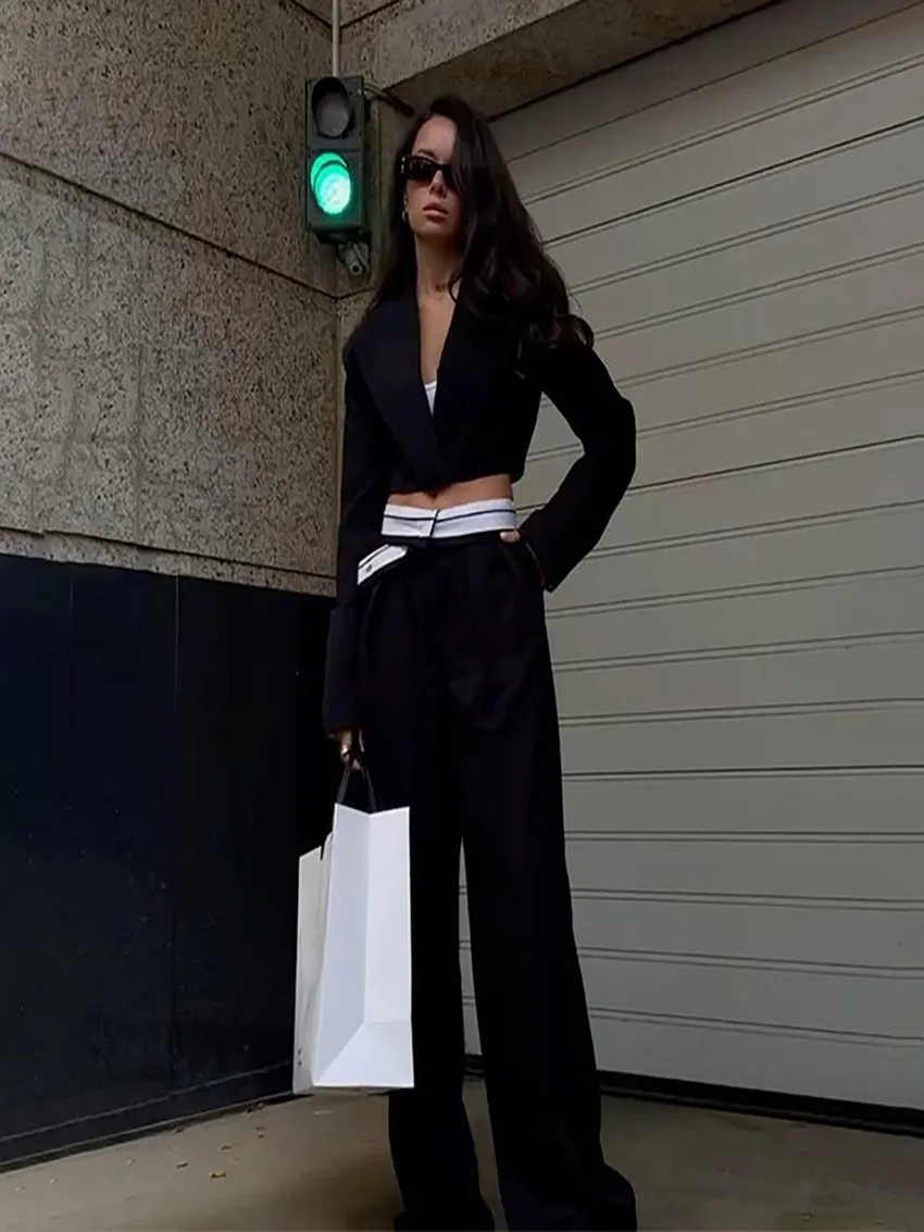 

Женские повседневные широкие брюки Sen Lan Yi Ya, модные Универсальные мешковатые штаны, черные брюки с высокой талией и шваброй, лето 2023