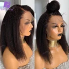 13x6 короткий Yaki прямой боб парик человеческие волосы бразильский Реми HD прозрачный кудрявый прямой кружевной передний парик предварительно выщипанный для женщин