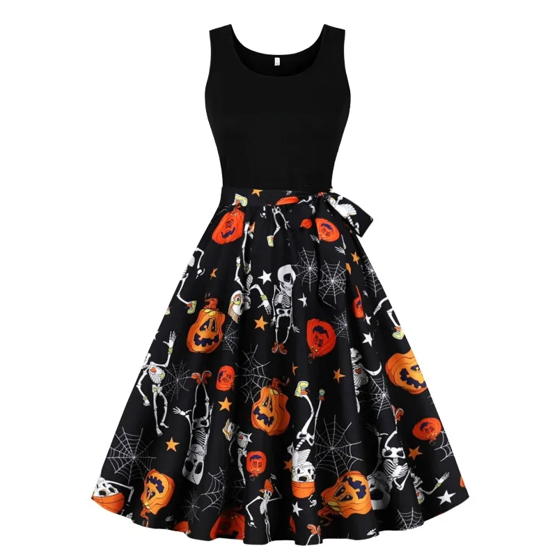 Женское Винтажное Платье С Принтом На Хэллоуин Удобное Повседневное Длиной До