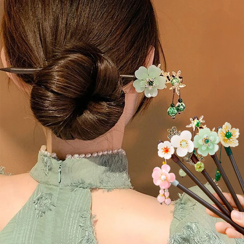 

5 Styles Cheongsam Tassel Hairpin Headwear Hanfu Disk Hair Chinese Style Hair Fork Hairpin Hair Accessories Wooden Hair Stick