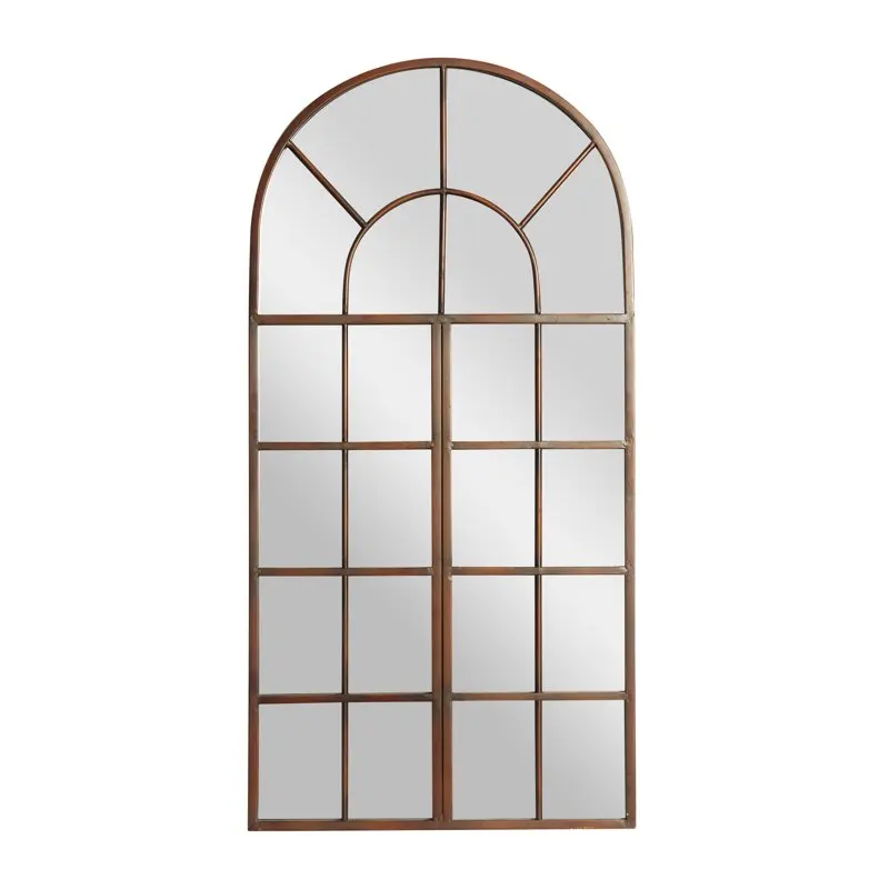 

x 48" Brown Window Pane Inspired Wall Mirror with Arched Top