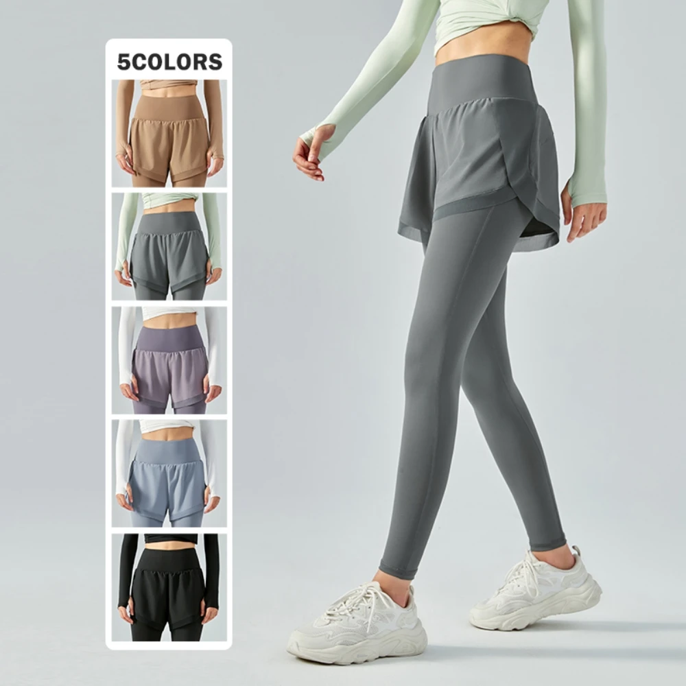 

Kaycee LULU Yoga Pants High Waist Stretch Mesh Fake Two Pieces of Sports Leggings Fitness Gym Wear Women's Running Trousers