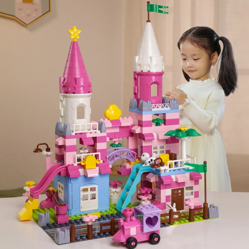 

Детский конструктор QWZ для образовательных подарков, детские детали «сделай сам» для принцессы, строительные блоки для девочек, розовый замок
