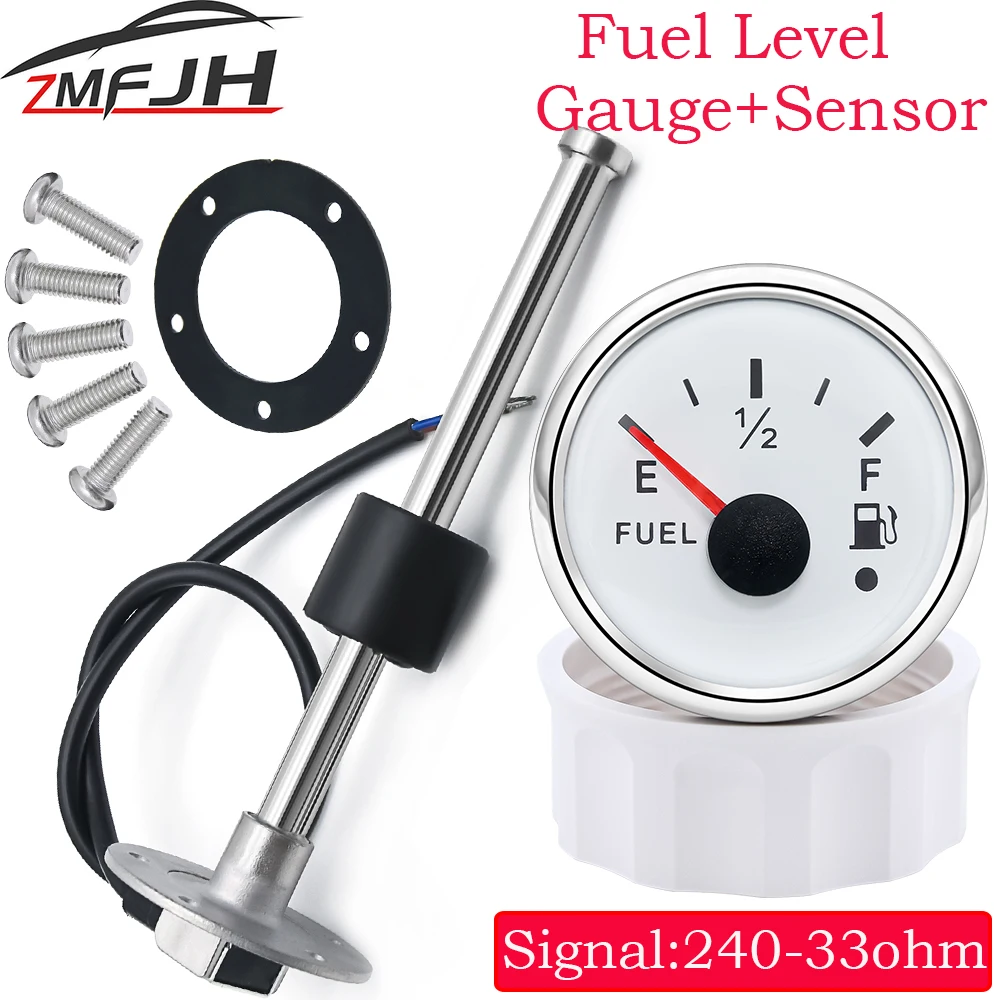 

A Universal 52mm Fuel Level Gauge + 240-33 ohm Stainless Steel Fuel Level Sensor Gauge Set For Car Marine Boat with Alarm Light