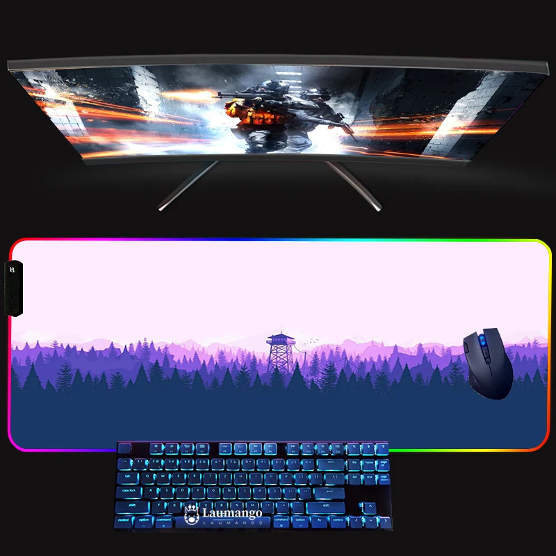 

Backlit Mouse Pad 90x30 Pads Office Carpet Backlight Deep Forest Firewatch Lock Edge Gaming Gamer Girl RGB Mats Deskmat Anime Pc