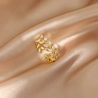 lats luxury gold plated zircon leaf ring fashion simple design premium sense index finger ring trend jewelry wedding party gifts