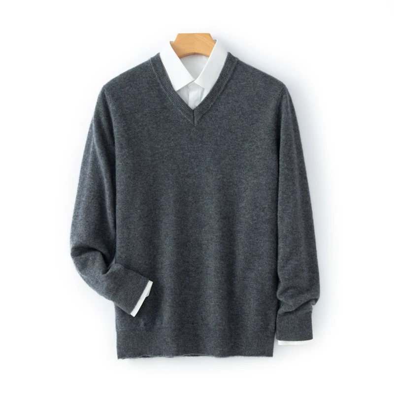Новинка Осень-зима мужской 100% кашемировый свитер с V-образным вырезом пуловер