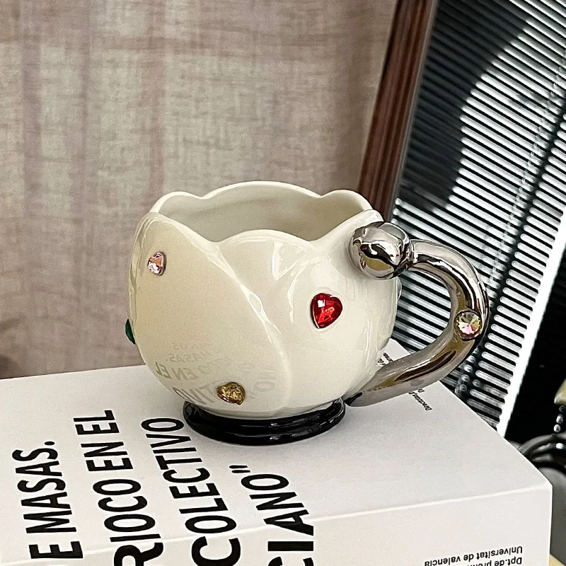 Кофейная чашка Rosestone, блестящая кружка, креативные керамические чашки, чашки для влюбленных, кухонные чашки, посуда, керамические чашки, черно-белые.