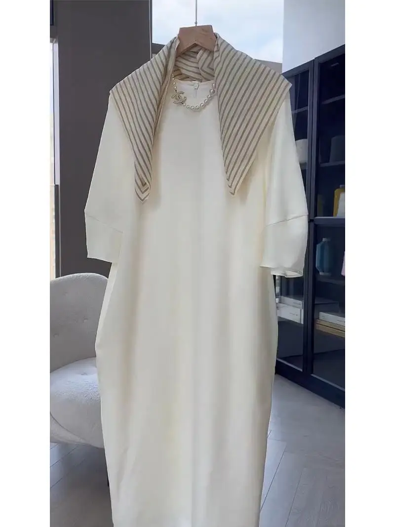 

Elegant White Long Dress Women Vintage Midi Dress Woman Autumn Evening Dresses for Women 2023 Fashion Half Sleeve Female Dresses