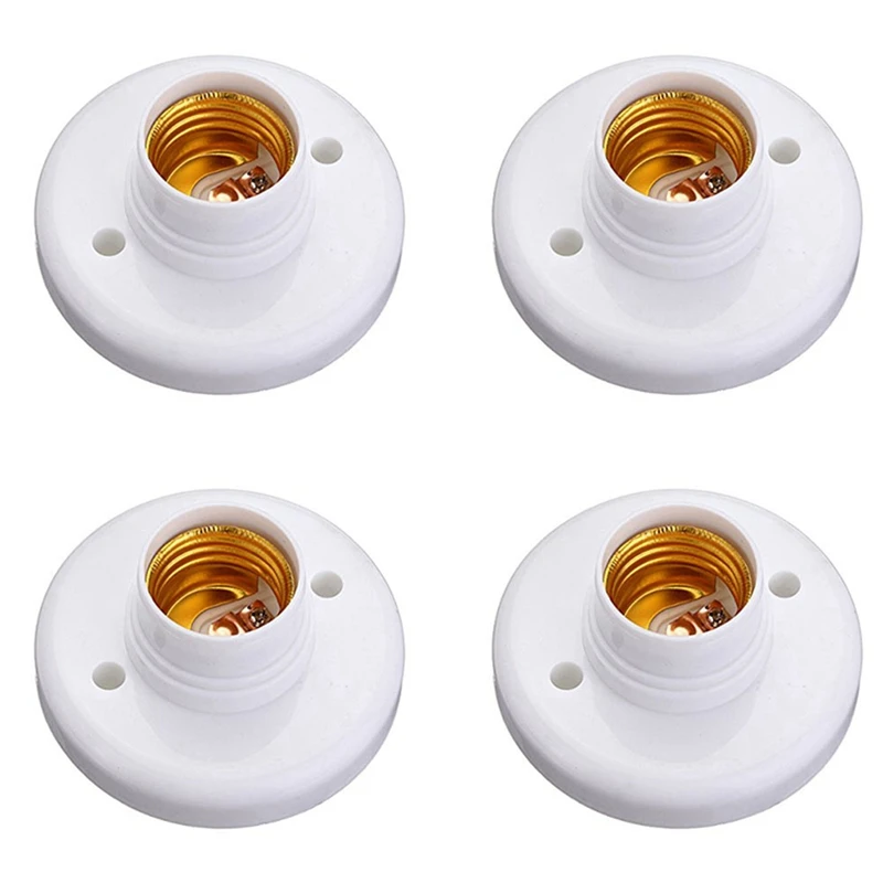 

4X E27 Round Plastic Base Screw Light Bulb Lamp Socket Holder White