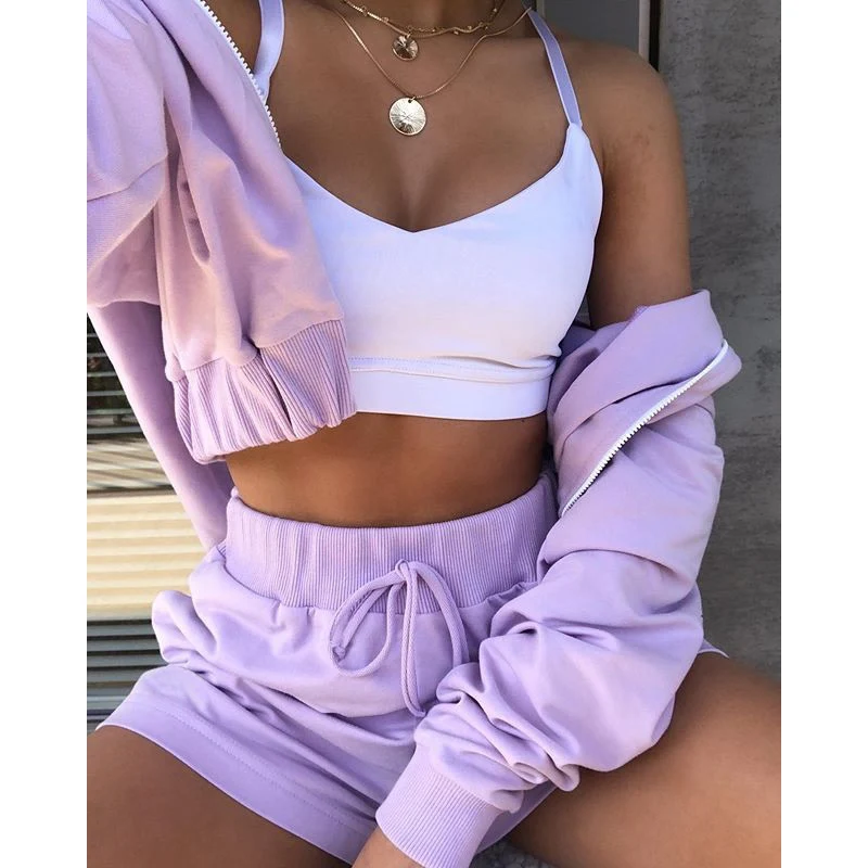 

2022 Women's Sports Suit Fashion Hoodie + Lace-up Shorts Two-piece Two-piece New Solid Short Ladies Casual Loose Suit Homewear