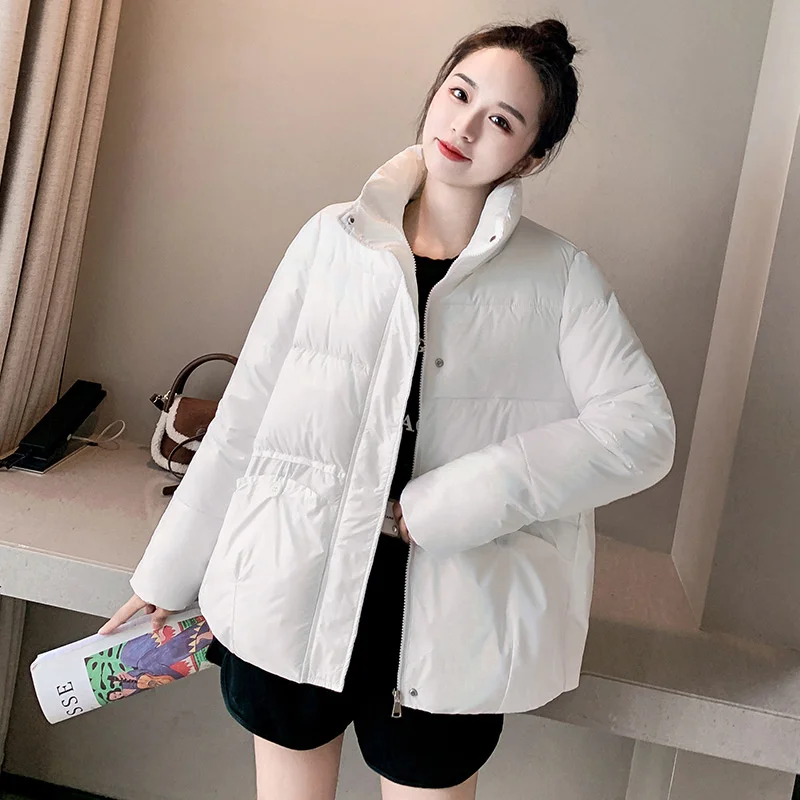 2022 Women Winter Padded Jacket Parkas Stand Collar Solid Bright Shiny Female Ladies Winter Coat Clothes Outerwear