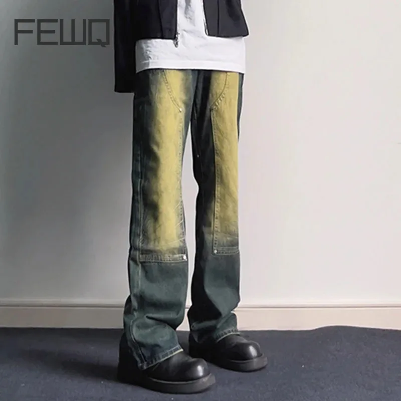 

Джинсы FEWQ мужские с заклепками, винтажные брюки в американском стиле, джинсы в стиле Хай-стрит, простые модные штаны в Корейском стиле, 2023