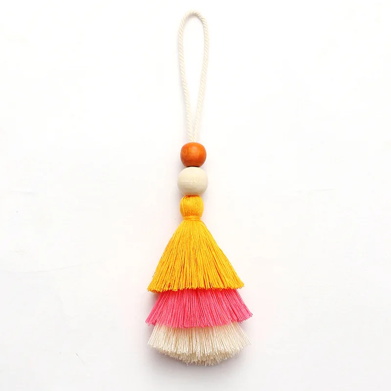 

Creative Multilayer Multicolour Tassel Wooden Bead Pendant Woman Simple Retro Style Mobile Phone Pendants Bags Accessory Decora