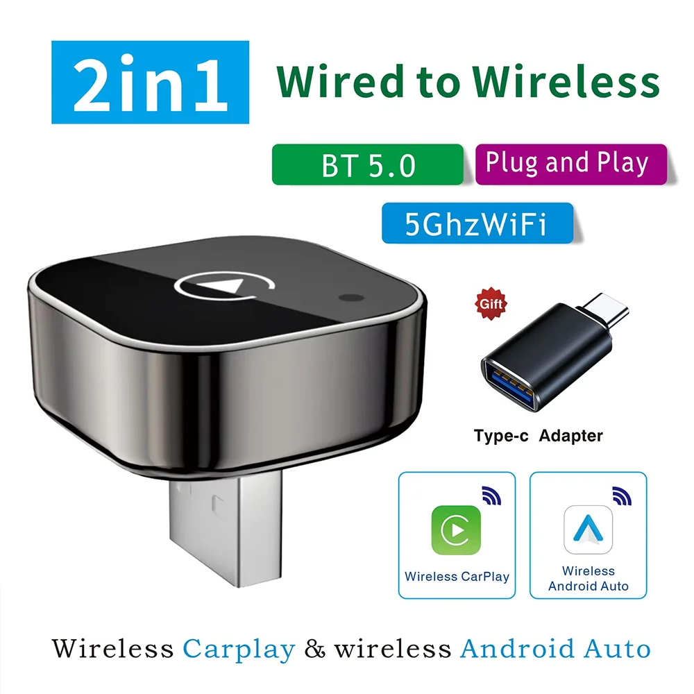 

Беспроводной адаптер CarPlay для iPhone — автоматическое подключение Mini Plug & Play, низкая задержка Wi-Fi 5 ГГц, iOS 10+, совместимый с проводным CarPlay