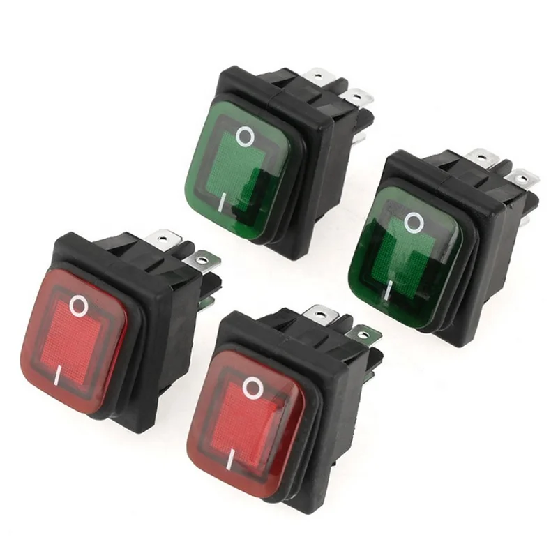 

250V 16A Waterproof On Off 4pin Red Yellow Blue Led Rocker Switch IP65