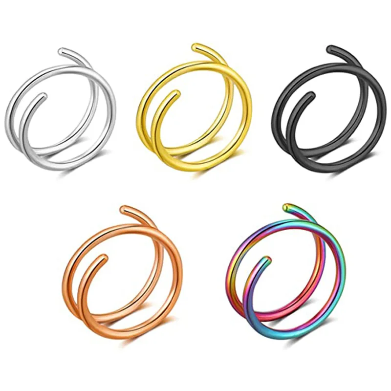 

Double Hoop Nose Cuff Single Pierced Spiral Nose Ring-Single Piercing Septum Piercing Ear Cartilage Tragus Goth Nariz Piercing