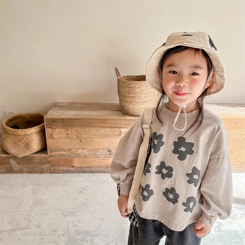 

Children New Arrival Long Sleeves Shirt Sweet Baby Girl Fashion Big Flower Loose Tops Cotton Comfortable Boy Clothes