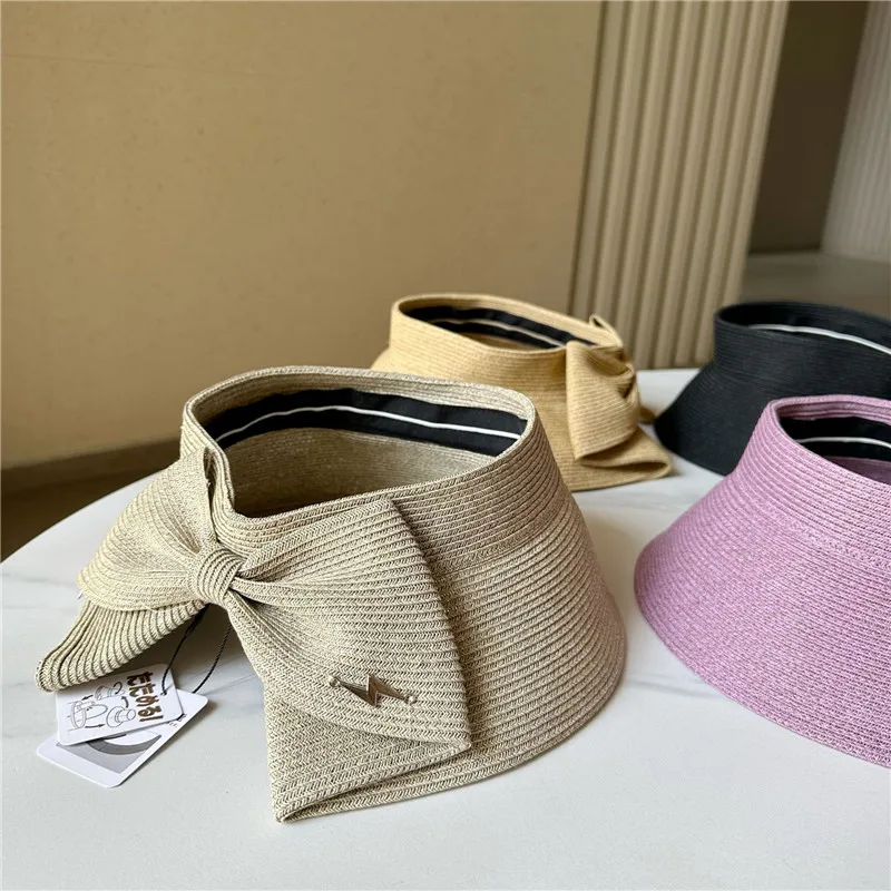 

202304-24-xx dropshippping summer bownknot without wide brim Sunscreen grass lady sunshade holiday sun cap women leisure hat