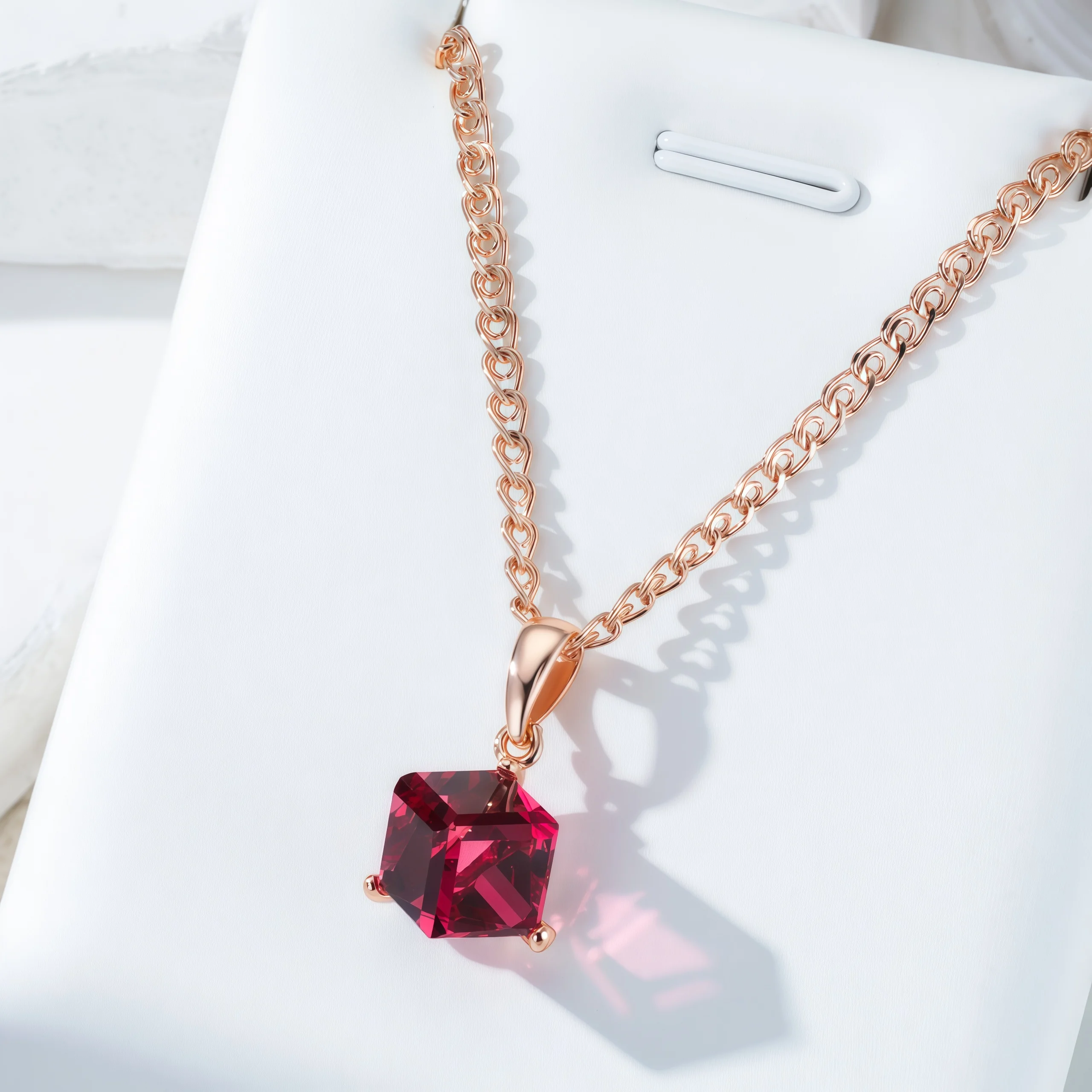 Фото Wbmqda Cube, кулон с красным камнем и ожерелье для женщин, цвет розового золота 585, роскошные свадебные украшения, аксессуары №1