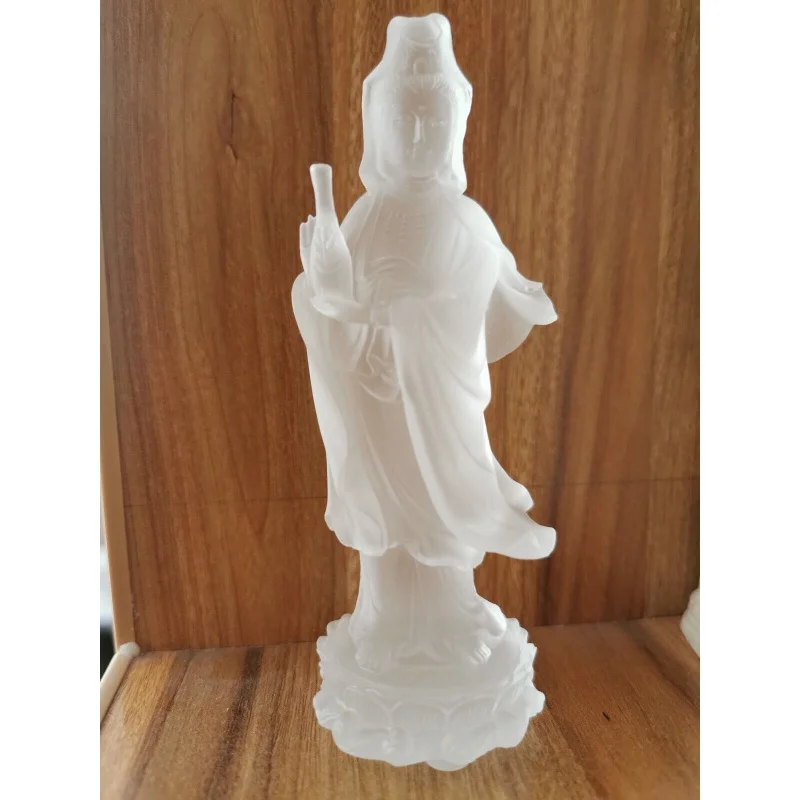 

White kwanyin Buddha Holding Vase Art Glass Crystal Sculpture Statue