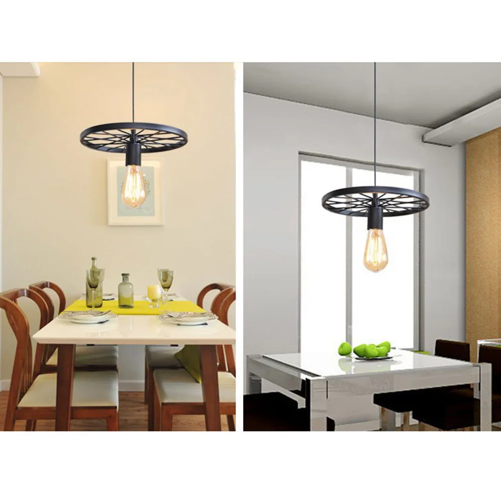 Vintage Industrial Bicycle Wheel Design Chandelier Black Iron E27 Hanging Lamp Creative Personality Ceiling for Restaurant |