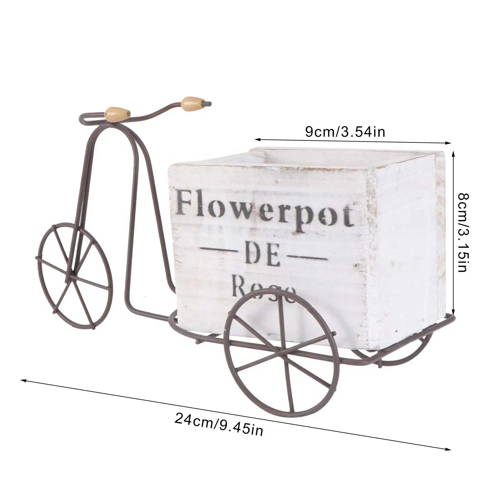 Gardening Bicycle Flower Pot | Antique Wooden Planter Flowerpot | Movable Iron-wheel Flower Containers for Home Yard Garden Deco images - 6
