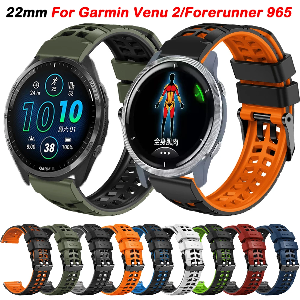 

Силиконовый ремешок 22 мм для Garmin CAME 2/Forerunner 965 265 745 музыка/Vivoactive 4/Active/Fenix Chronos браслет на запястье
