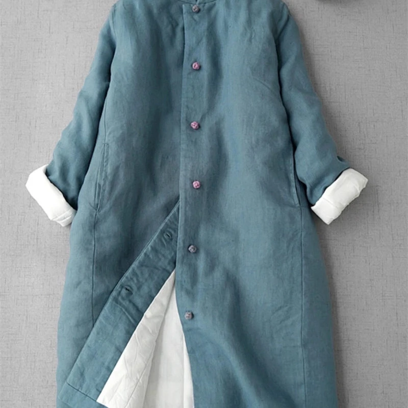 Женское длинное хлопковое пальто в китайском стиле теплая льняная стеганая