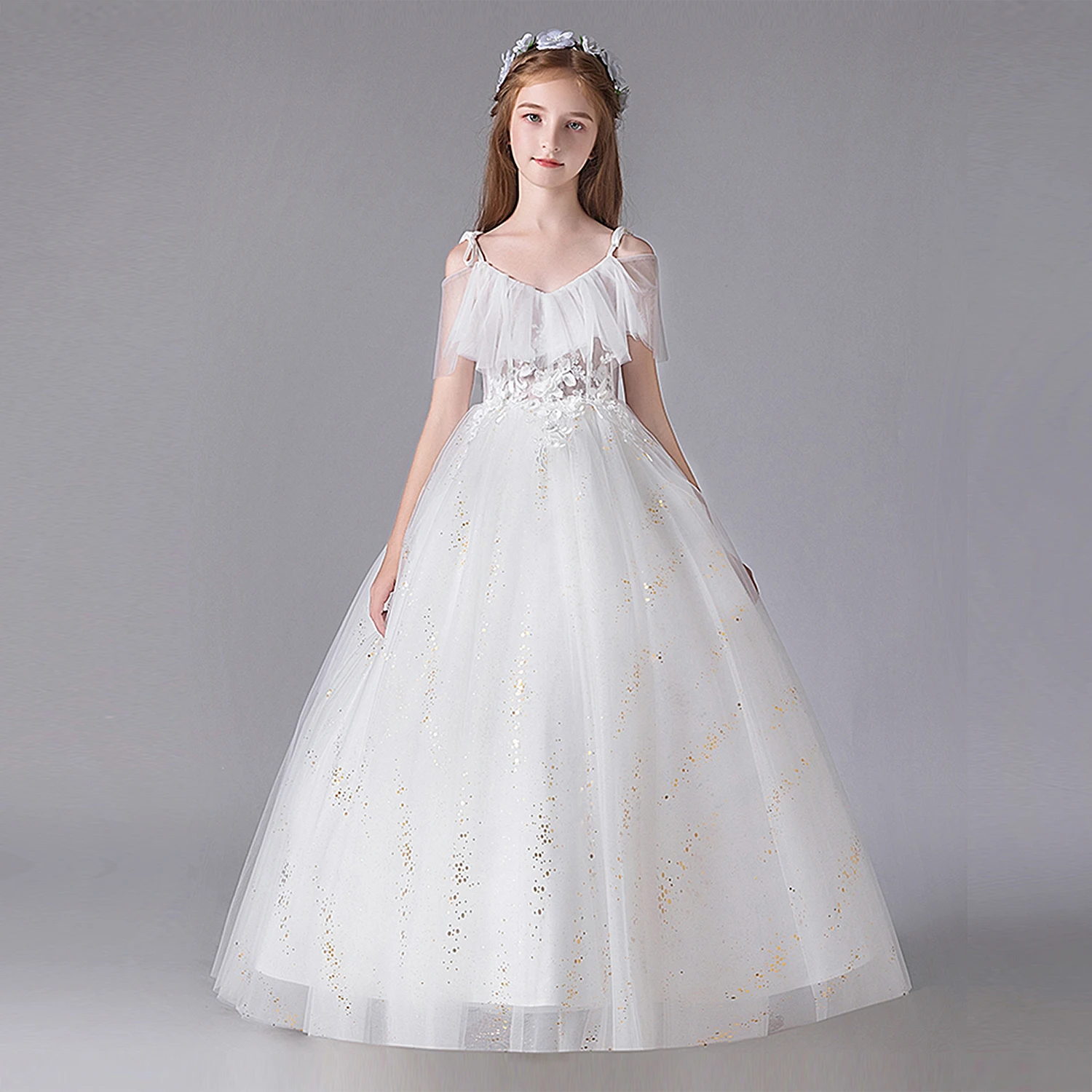 

Teen Flower Girl Elegant Long Gown for Wedding Party Big Girls Pageant Dress for Evening White First Communion Princess Wear