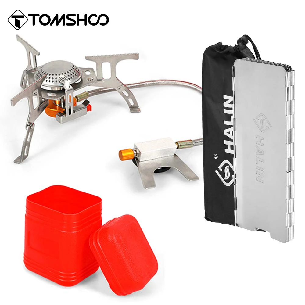 Газовая плита Tomshoo 3500 Вт с ветрозащитным экраном Ультралегкая портативная для