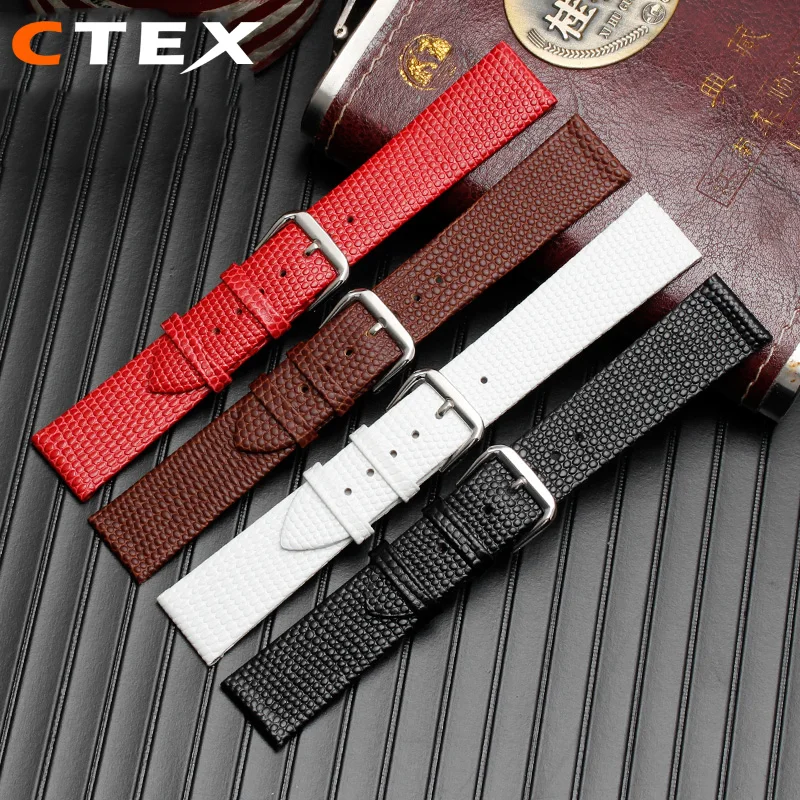 14mm 16mm 18mm 20mm Watches band Lizard Pattern genuine leather watchband  womens watch strap thin charm bracelet red color