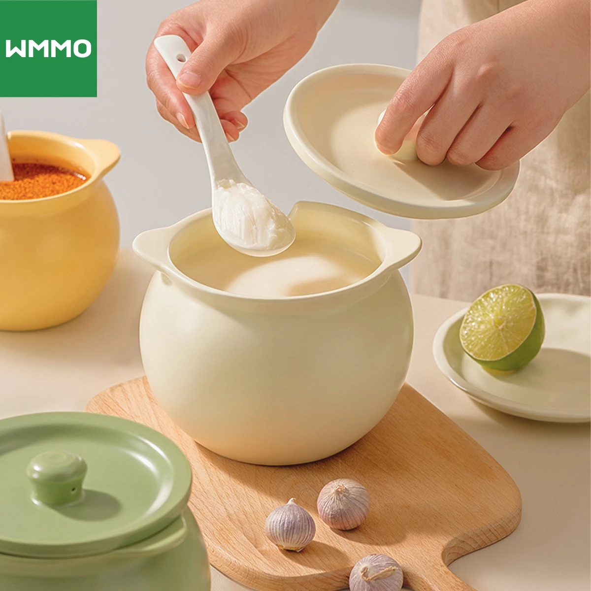 Керамическая банка WMMO с ложкой устойчивая к высоким температурам крышкой для