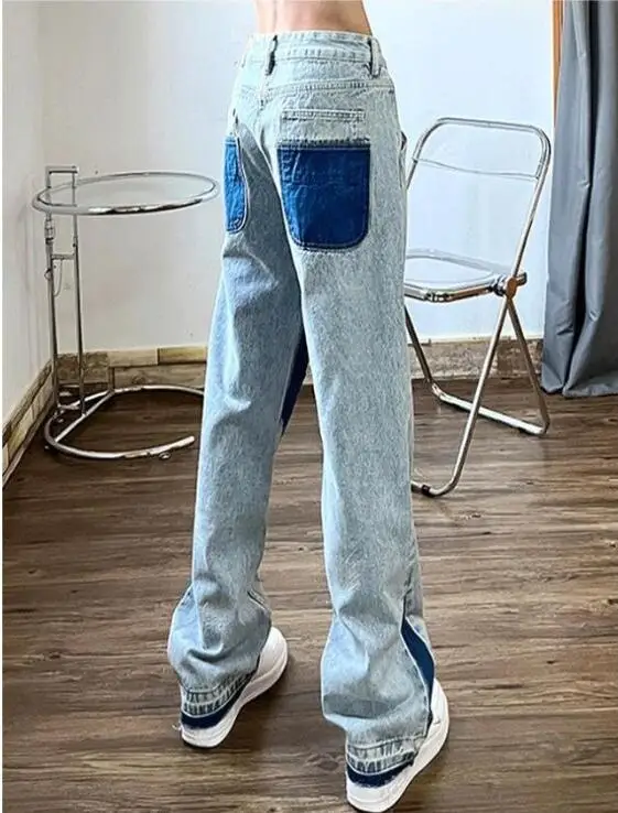 High Street Washed Distressed Jeans Men's American Hip-Hop Pentagram Stitching Loose Straight Hiphop Trousers