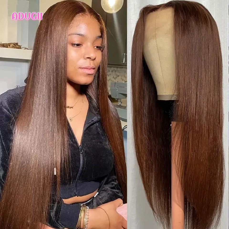 Chocolate Brown Straight Lace Front Human Hair Wigs Brazilian Body Wave Remy Hair Transparent Deep Wave Frontal Wig For Women