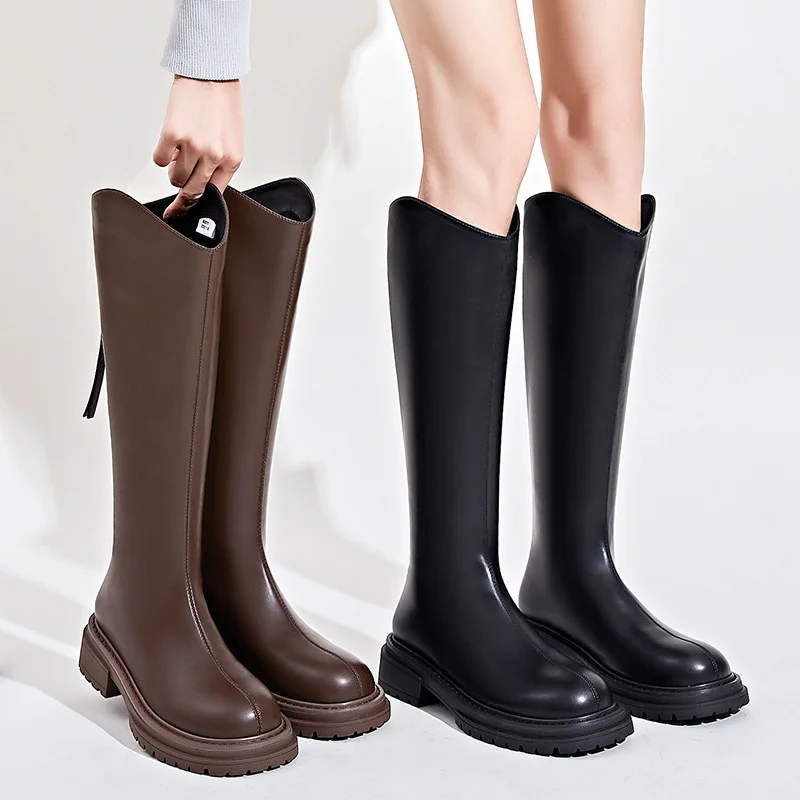 Plush Long Boots For Women 2022 Winter High Rise Knight Boots Thick Heel Versatile Women's Shoes