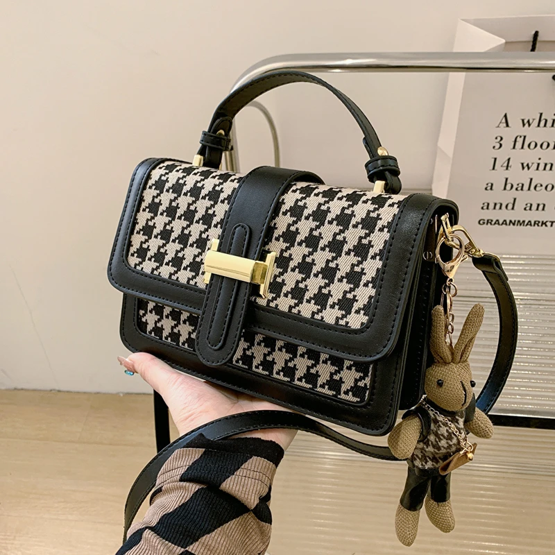 

Винтажная дамская сумочка из твида, новинка 2023, маленькая сумка через плечо из искусственной кожи, женская дизайнерская сумка-мессенджер с клапаном