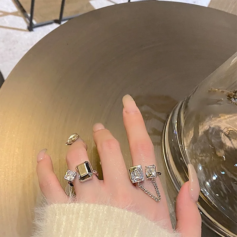 

VIVILADY 925 пробы Серебряная циркониевая цепочка кисточка геометрической формы Открытое кольцо для женщин индивидуальный минималистичный изысканный ювелирный подарок