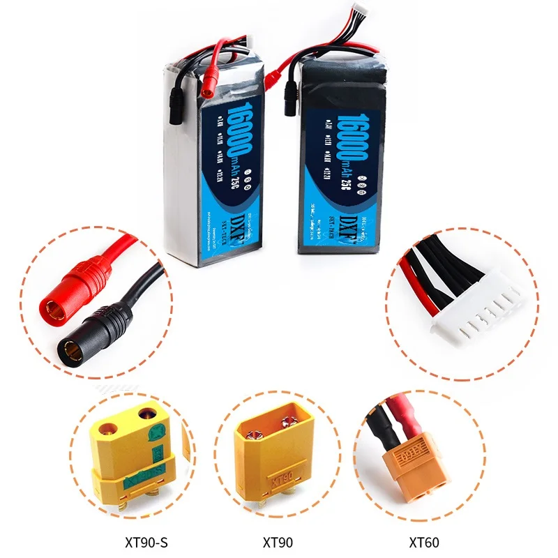 

Литий-полимерный аккумулятор DXF хорошего качества 16000 мАч 14,8 в 4S 25C max60C для радиоуправляемого вертолета, автомобиля, батареи Lipo Drone FPV UAV