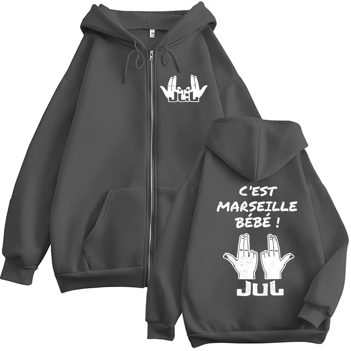 Фото Худи на молнии JUL C'est Marseille Bébé Tour 2026, унисекс, повседневная модная толстовка оверсайз, винтажная куртка с длинным рукавом и капюшоном №4