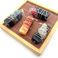 pendant agate rectangular copper wire winding pendant rose gold color ladies necklace mens healing jewelry wire winding jewelry