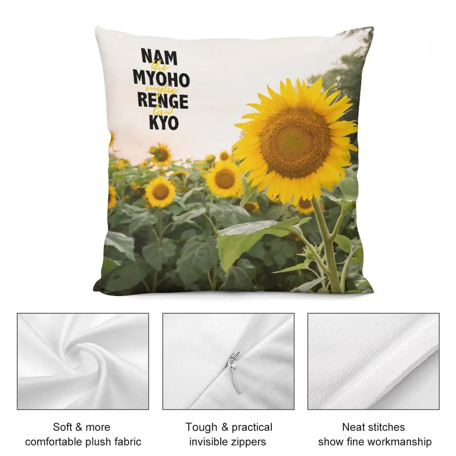 Nam Myoho Renge Kyo Ярко-желтая подушка с подсолнухом Роскошный чехол для подушки Подушка